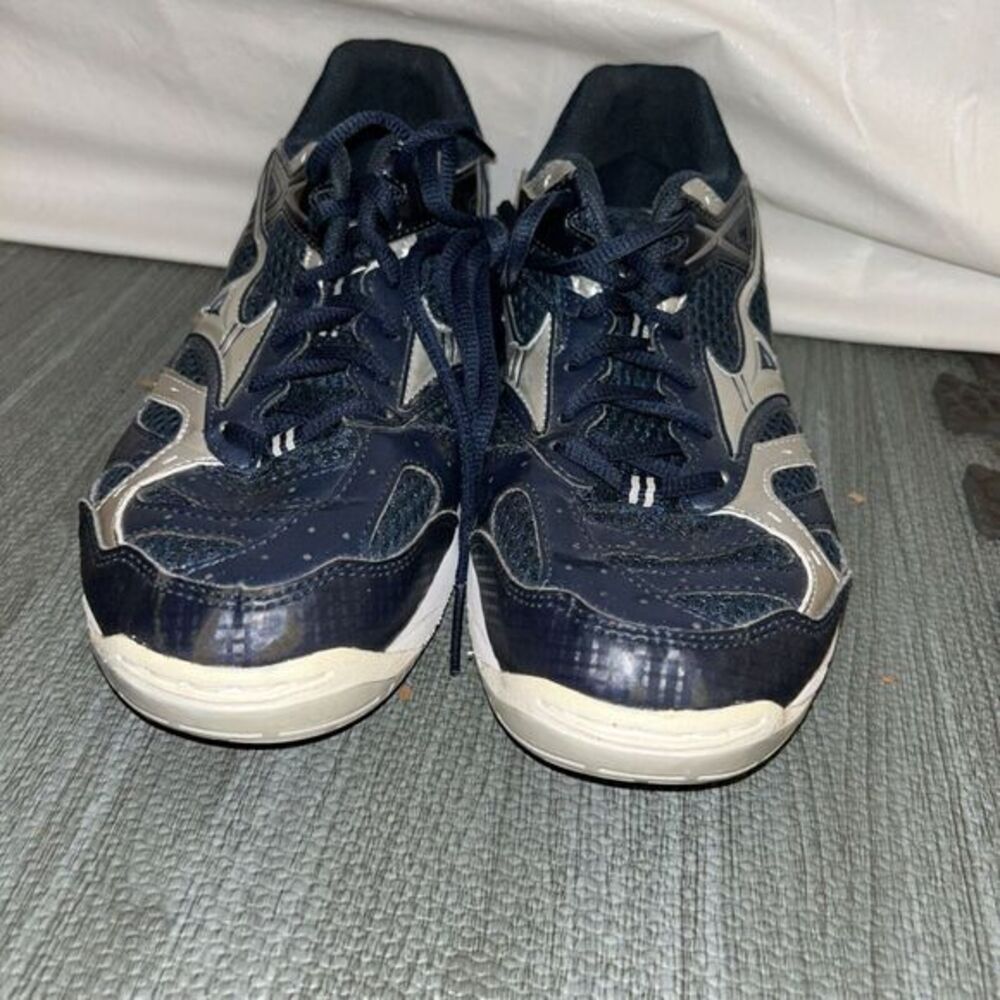 Mizuno Wave Spike 13 Running Volleyball Shoes Women's 9 Navy & Silver‎ & White